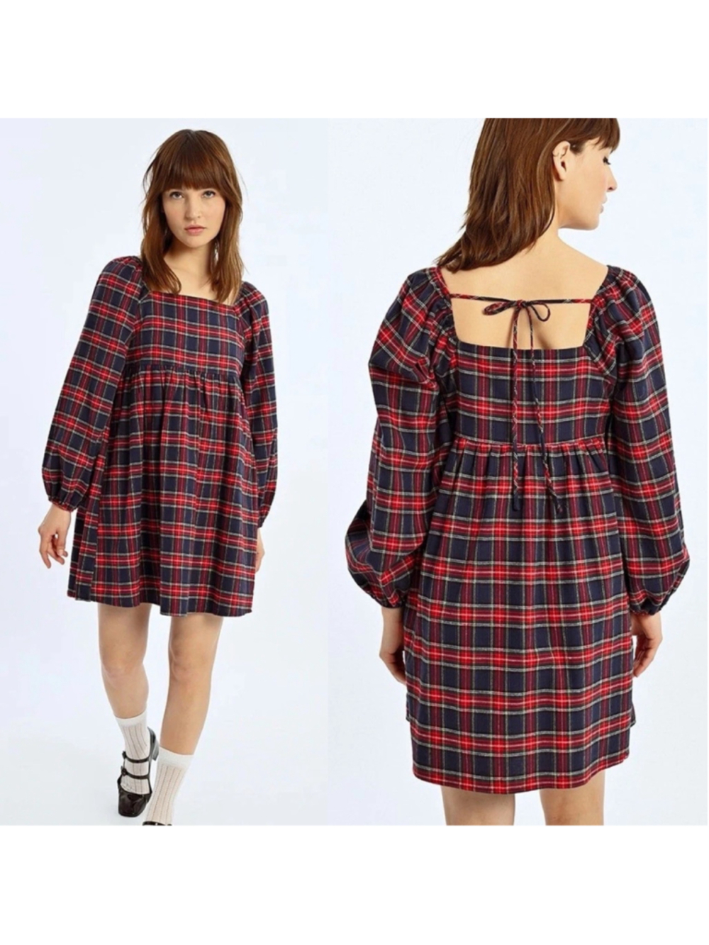 Lili Sidonio for Molly Bracken Plaid Flannel Tartan Babydoll Mini Dress M